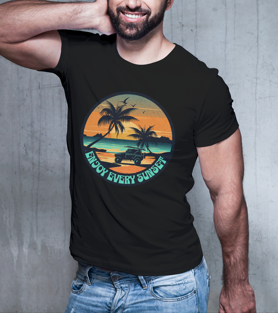 Enjoy Every Sunset Tropical Beach Jeep Adventure T-Shirt