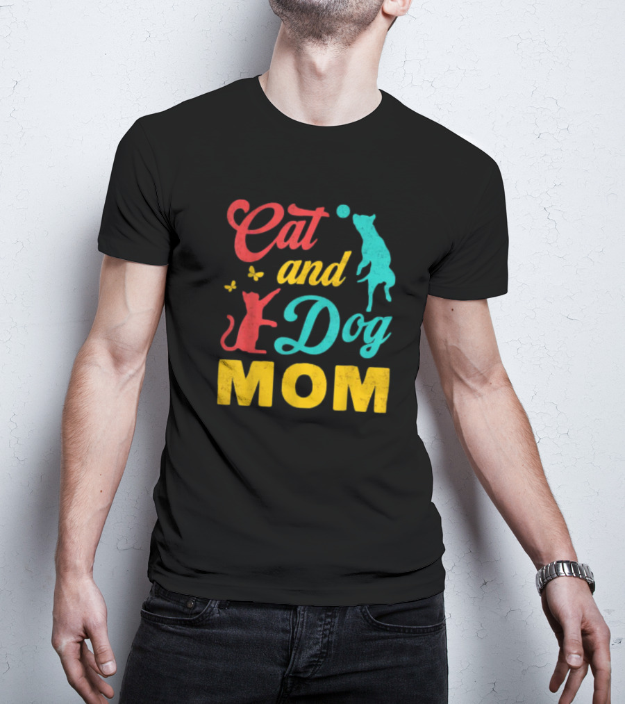 Cat And Dog Mom Vintage Mothers Day Cat Dog Lover Mama T-Shirt
