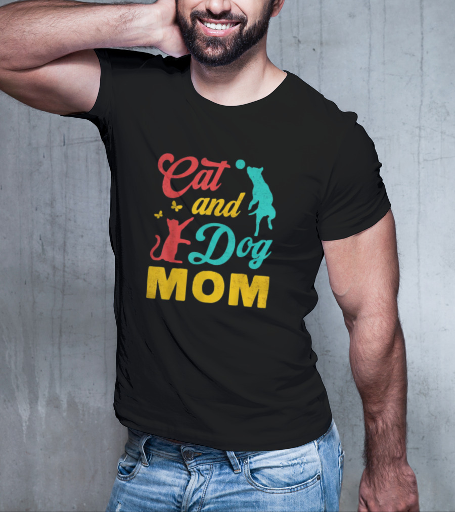 Cat And Dog Mom Vintage Mothers Day Cat Dog Lover Mama T-Shirt