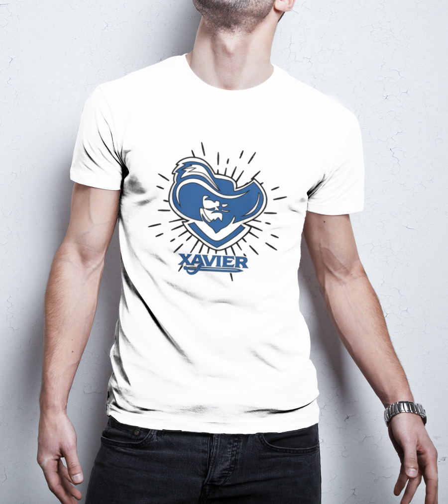 Xavier Musketeer Bold Blue Emblem With Radiating Lines T-Shirt