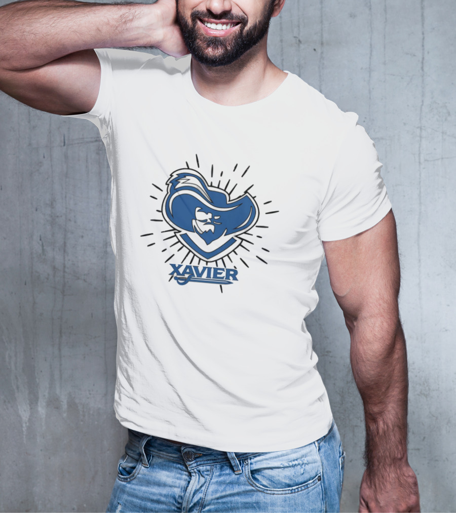 Xavier Musketeer Bold Blue Emblem With Radiating Lines T-Shirt