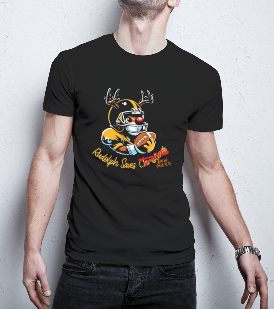 Rudolph Saves New Years Football Reindeer Helmets T-Shirt