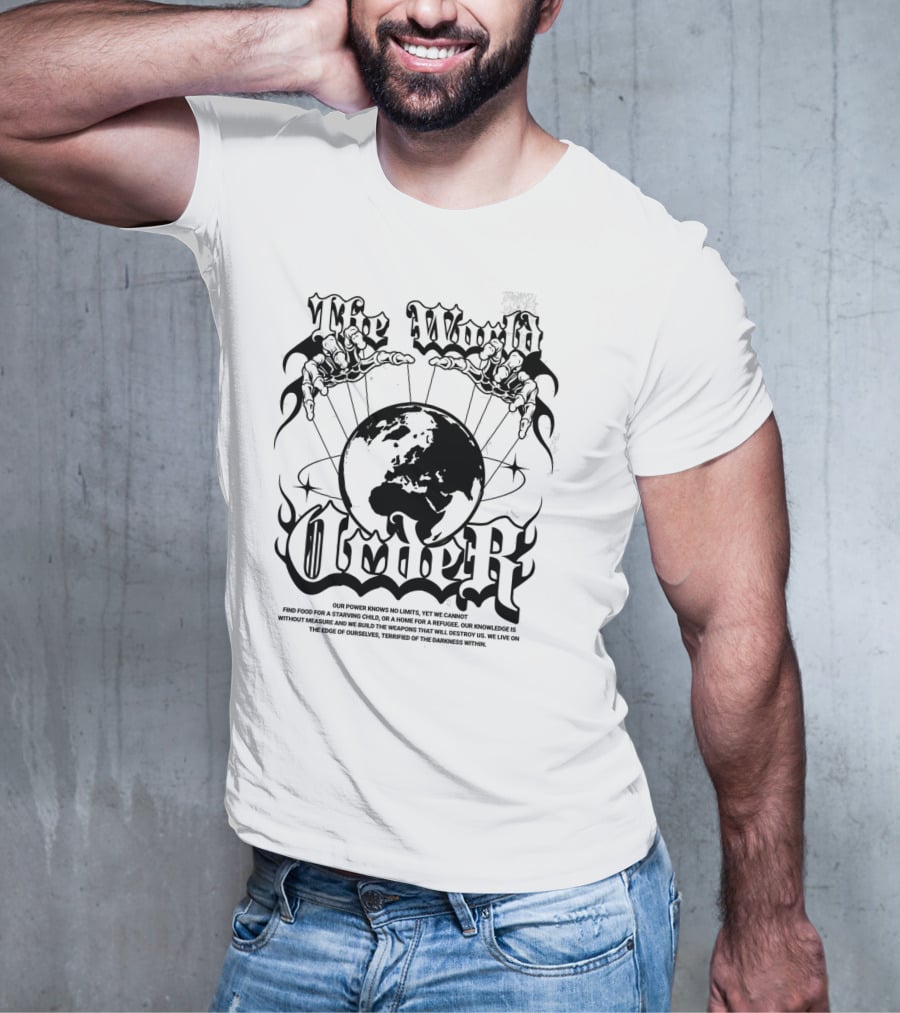 The World Order Global Control Earth In Hands Dark Gothic T-Shirt