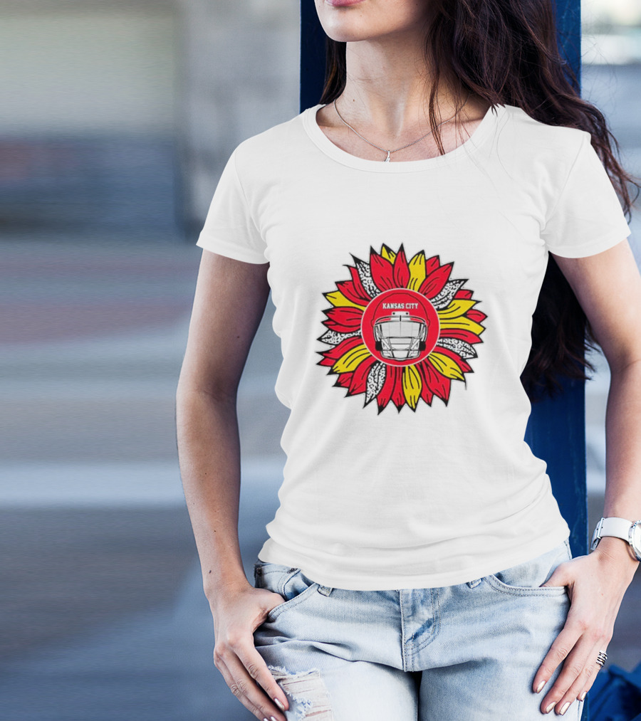 Kansas City Chiefs Football Helmet Sunflower T-Shirt