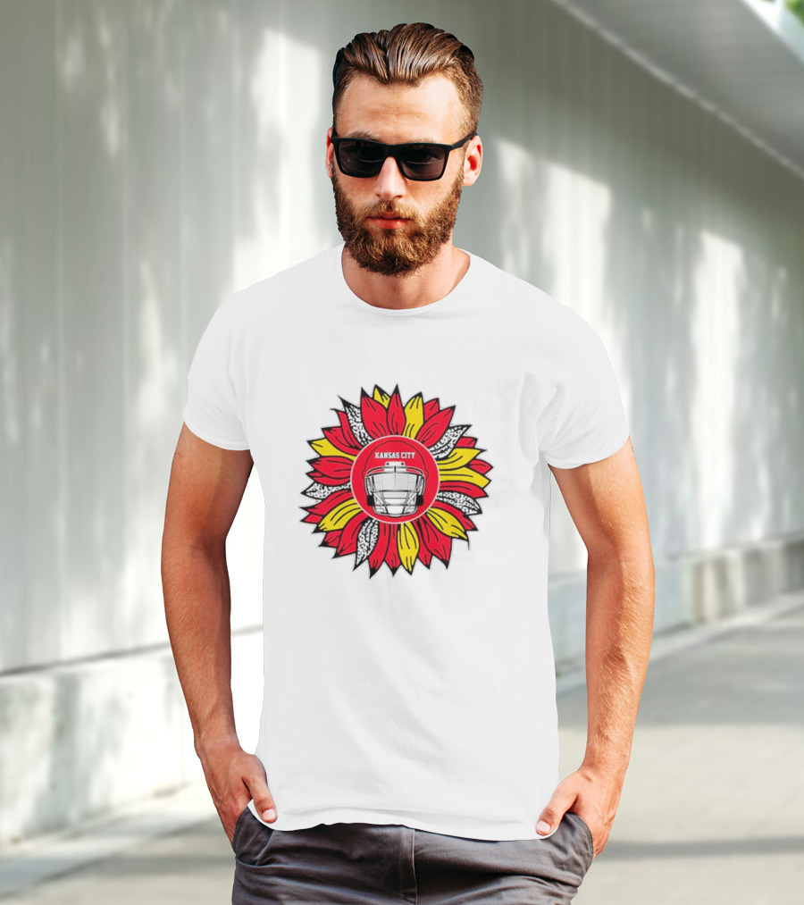 Kansas City Chiefs Football Helmet Sunflower T-Shirt