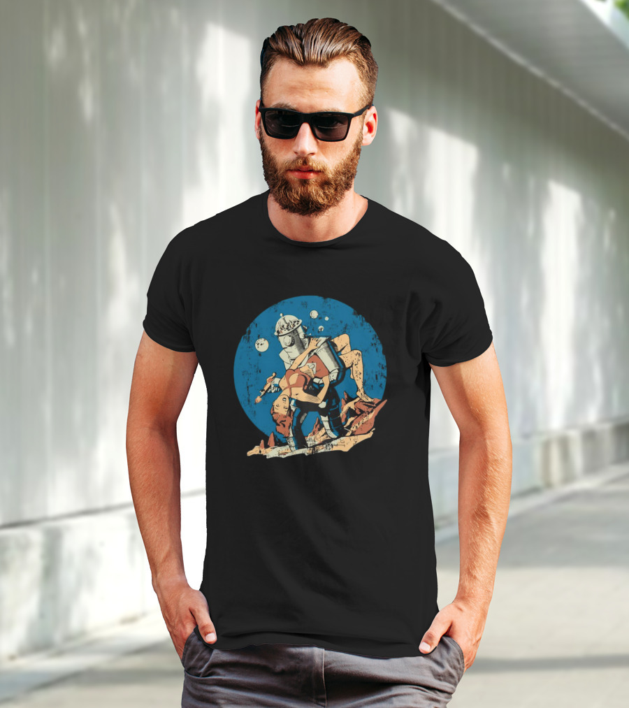 Damselindistress Retro Robot Romance Vintage Sci-Fi Space Adventure T-Shirt