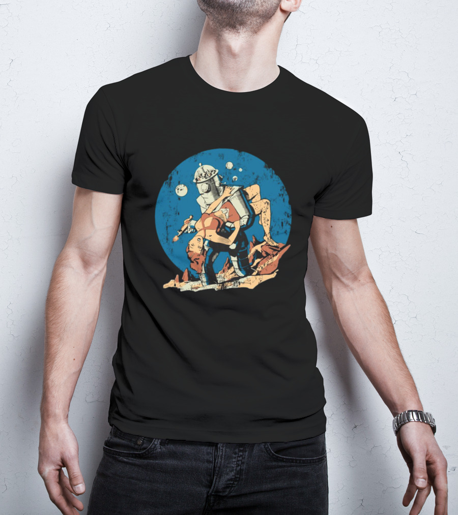Damselindistress Retro Robot Romance Vintage Sci-Fi Space Adventure T-Shirt