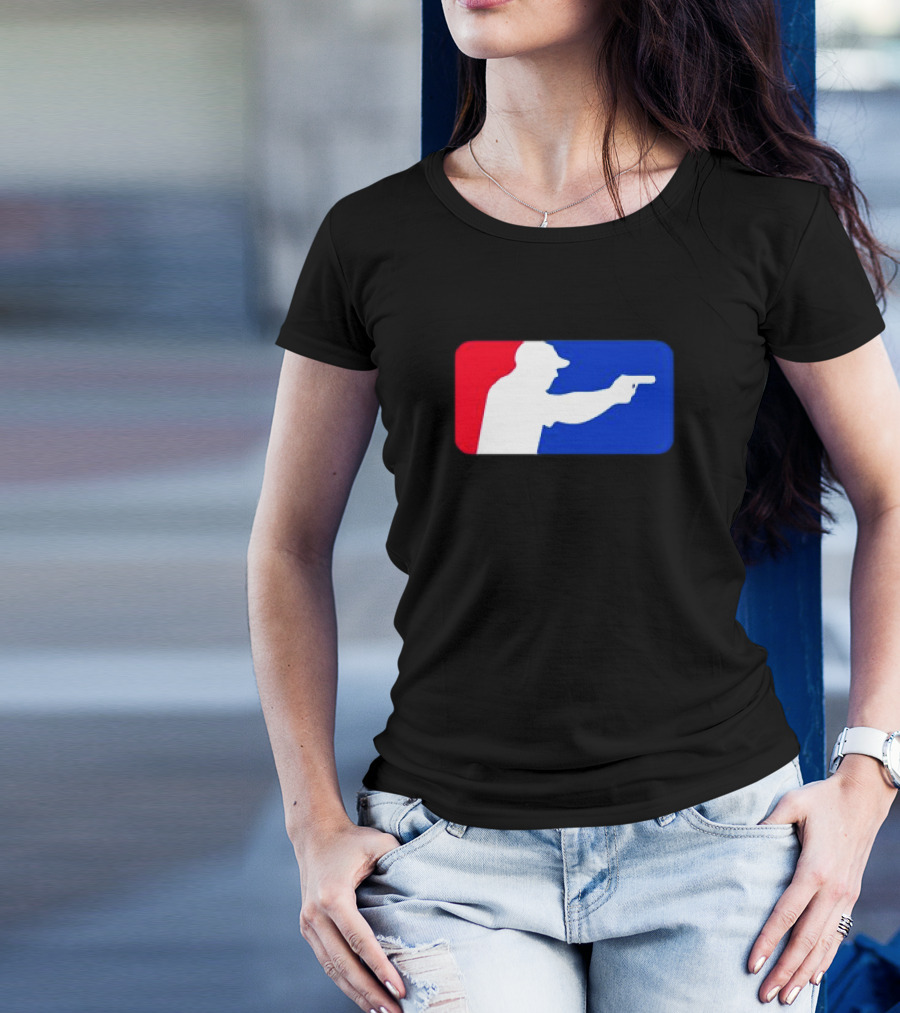 Major League Shooter Silhouette In Red White And Blue Rectangle T-Shirt