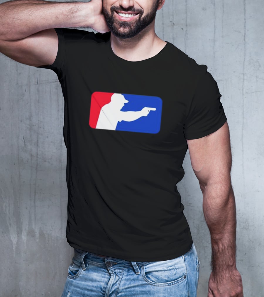 Major League Shooter Silhouette In Red White And Blue Rectangle T-Shirt