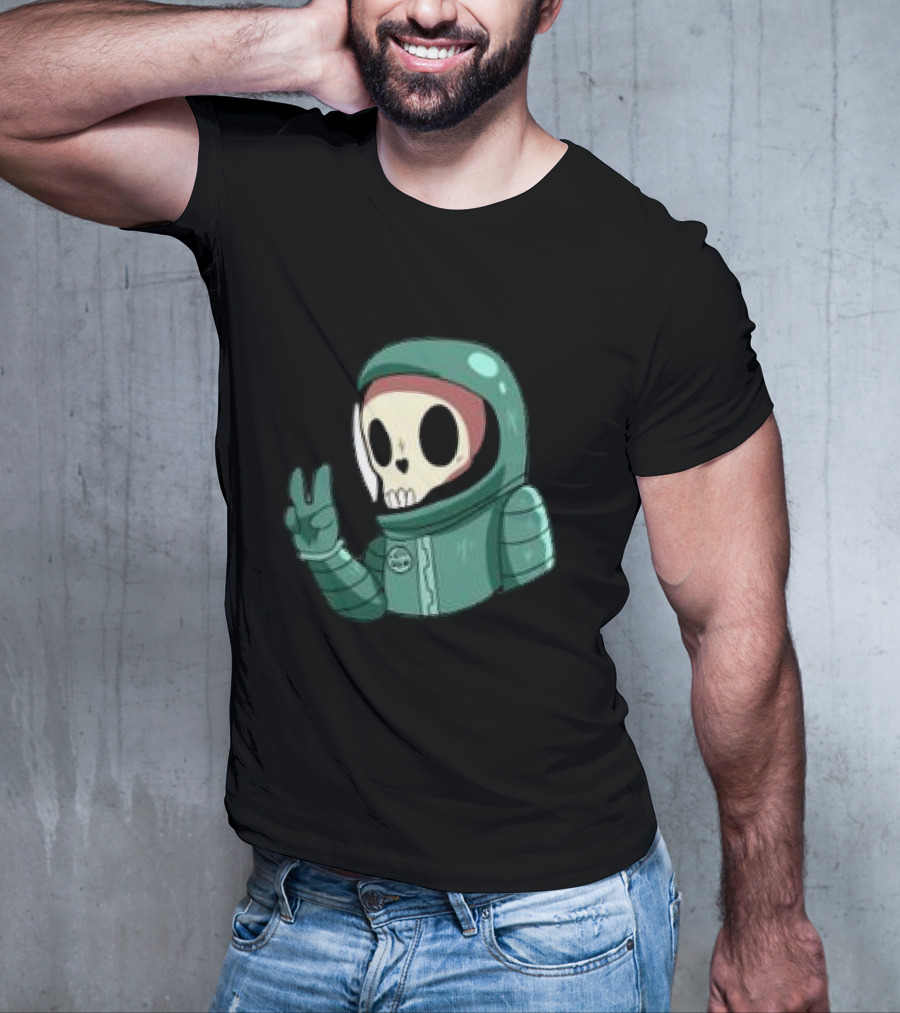 Peace Homie Skull Astronaut In Green Suit Making V-Sign T-Shirt