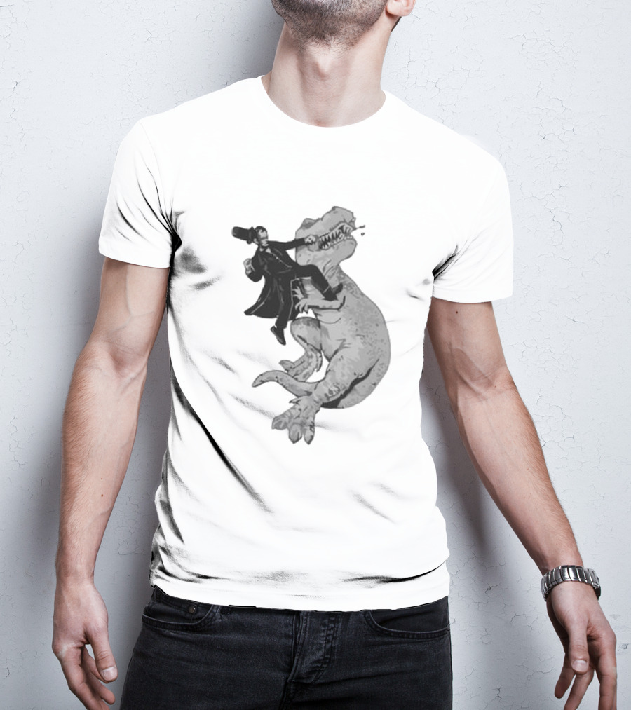 Punching ARex Like A Boss Victorian Gentleman Fighting Dinosaur T-Shirt