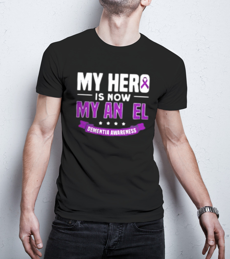 My Hero Is Now My Angel Purple Ribbon Dementia Awareness T-Shirt
