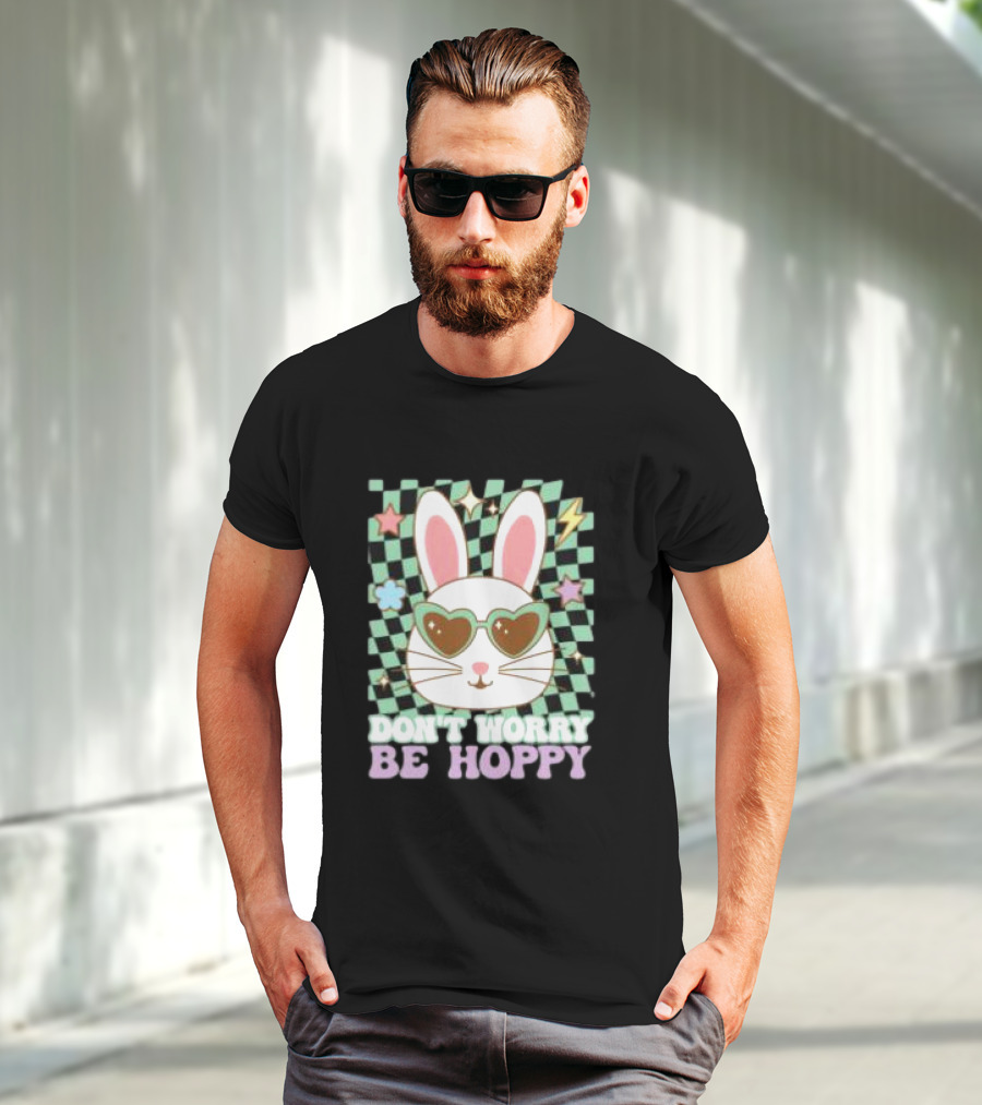 Groovy Retro Easter Bunny Dont Worry Be Hoppy T-Shirt