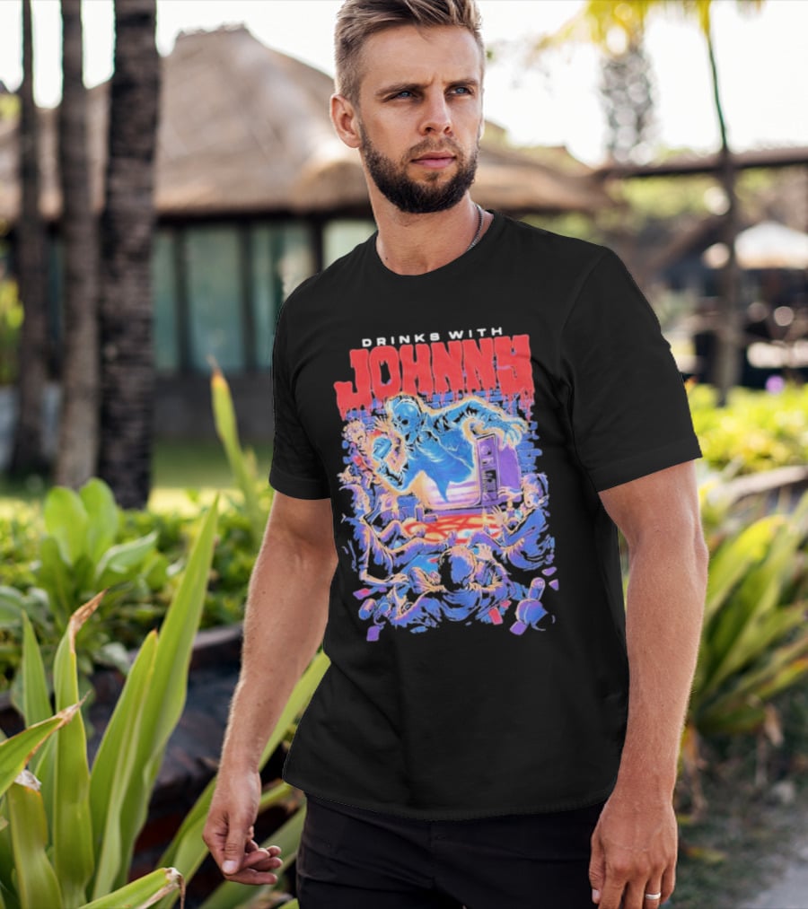 Drinks With Johnny The Summoning Skeleton Emerging From TV T-Shirt