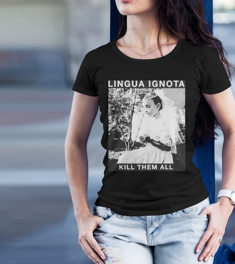 LINGUA IGNOTA KILL THEM ALL Veiled Bride Prayerful Pose T-Shirt