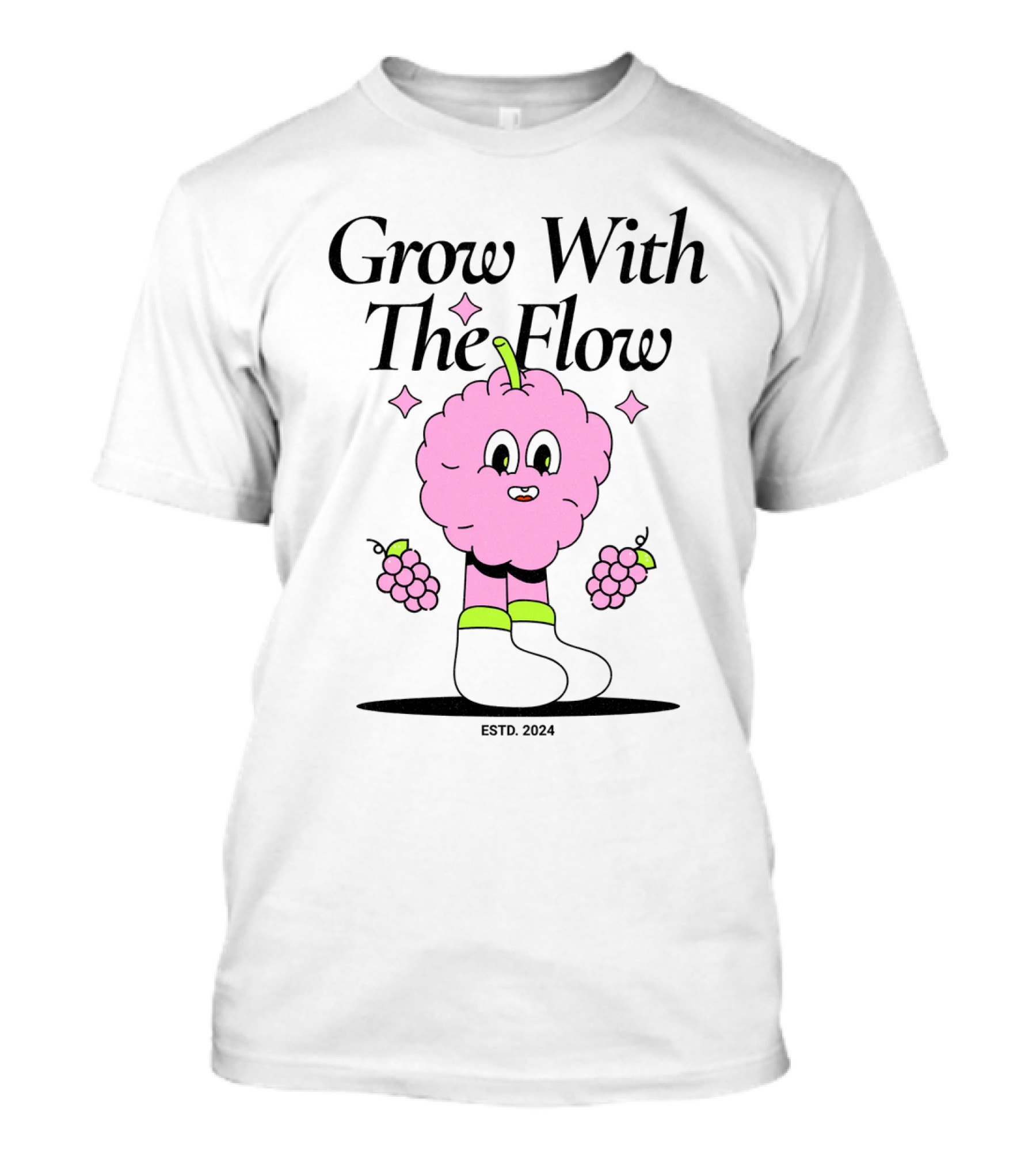 Grow With The Flow Pink Character Grapes ESTD. T-Shirt