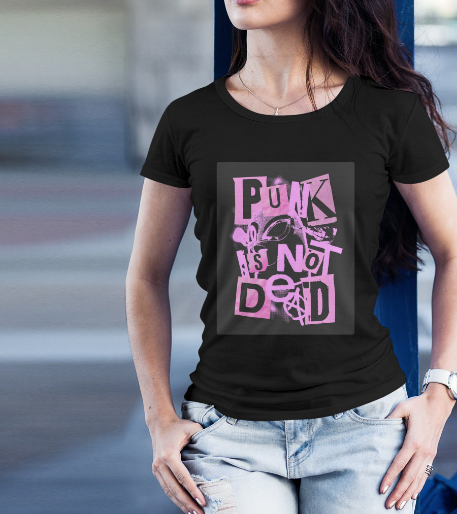 Punk Is Not Dead Mask And Anarchy Symbol Collage T-Shirt