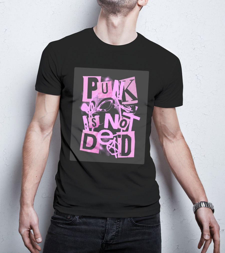 Punk Is Not Dead Mask And Anarchy Symbol Collage T-Shirt