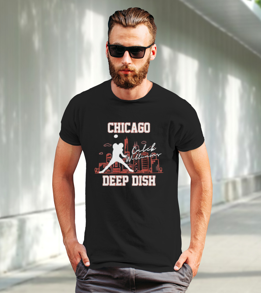 Caleb Williams Chicago Deep Dish Football Skyline T-Shirt