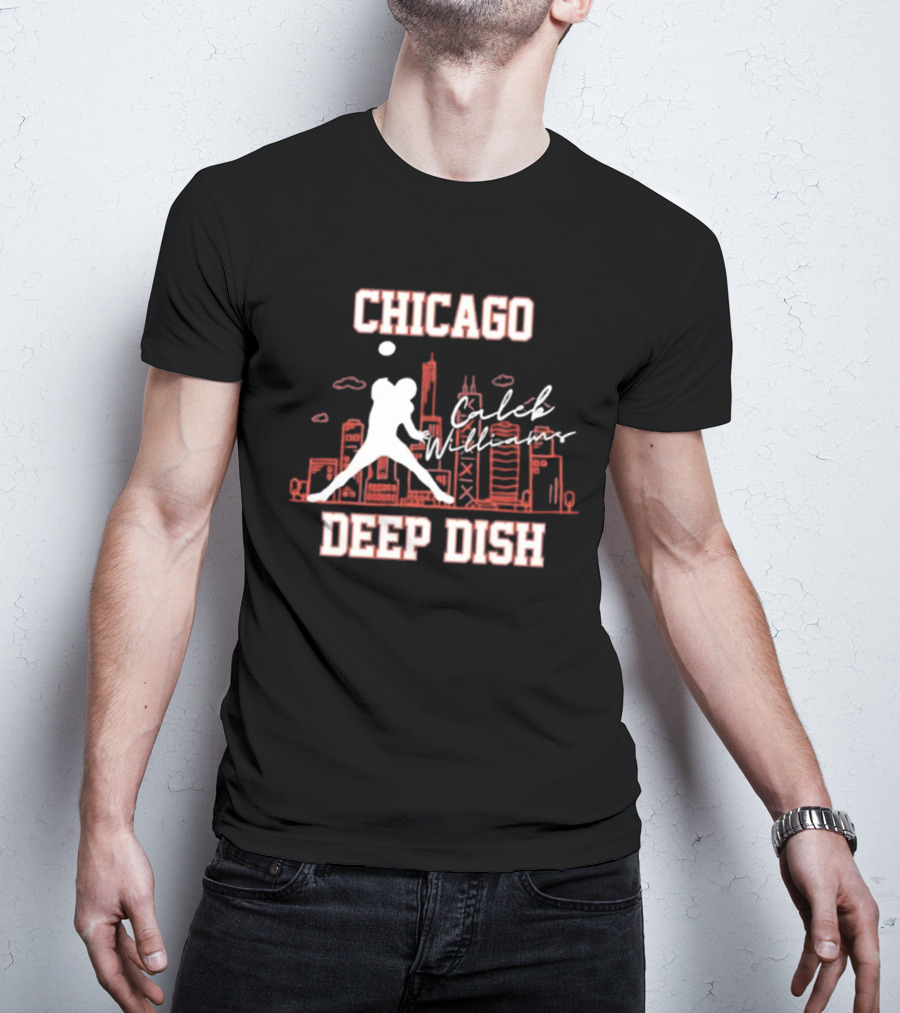 Caleb Williams Chicago Deep Dish Football Skyline T-Shirt