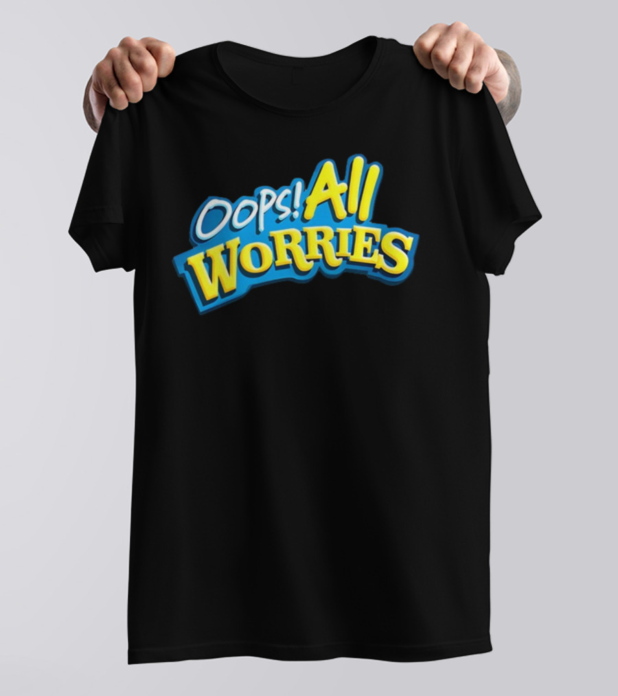 Oops All Worries Text Bold Blue Yellow T-Shirt
