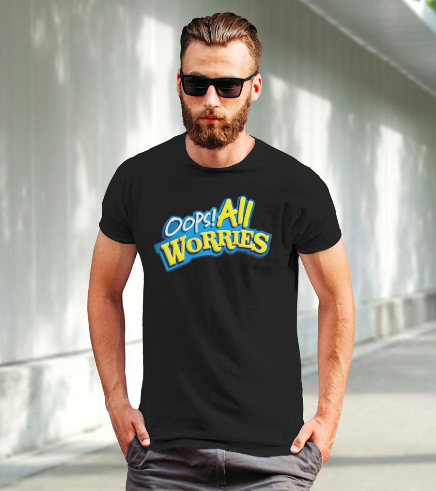 Oops All Worries Text Bold Blue Yellow T-Shirt
