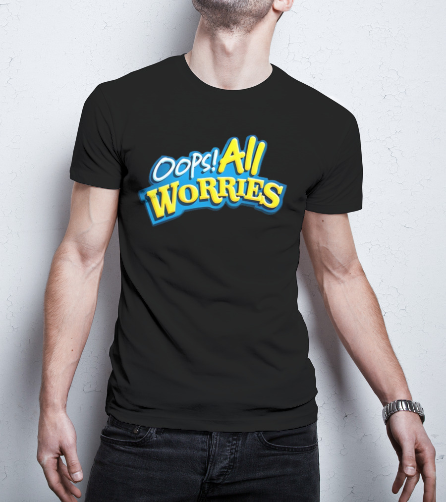 Oops All Worries Text Bold Blue Yellow T-Shirt