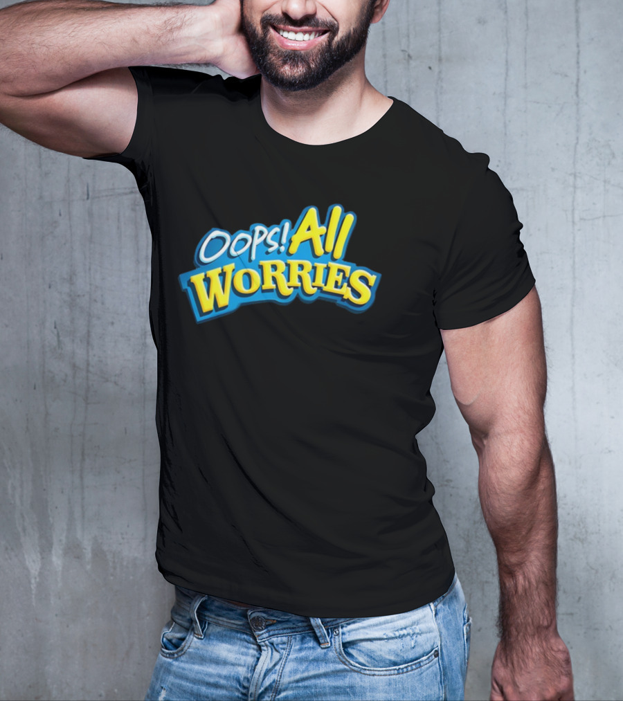 Oops All Worries Text Bold Blue Yellow T-Shirt