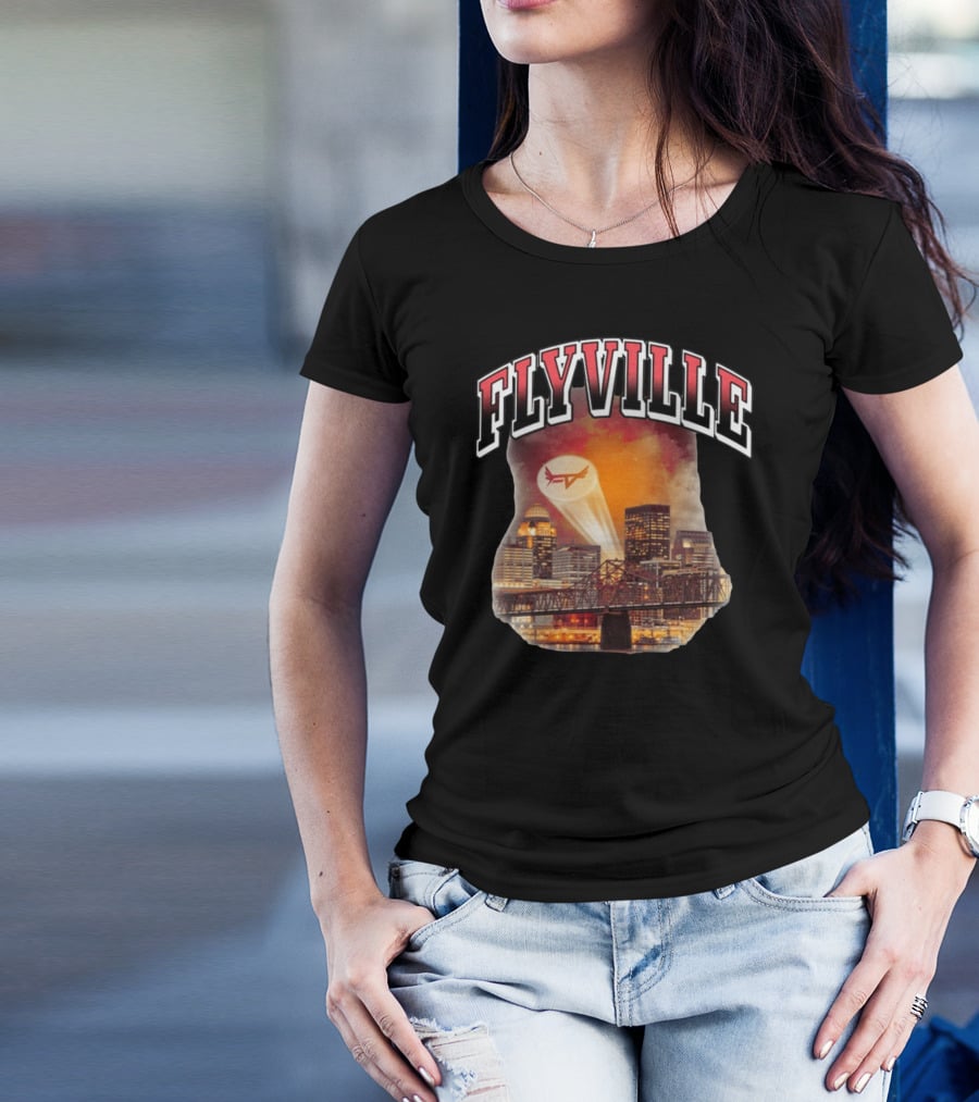 Flyville Skyline With Spotlight Logo Over City Bridge T-Shirt