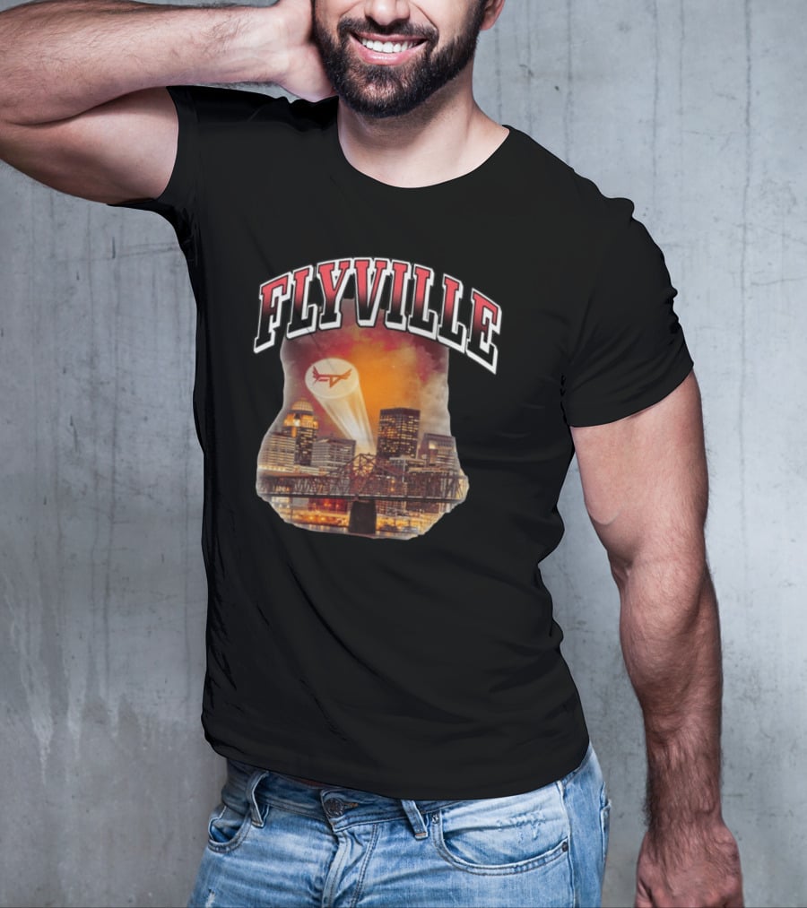 Flyville Skyline With Spotlight Logo Over City Bridge T-Shirt