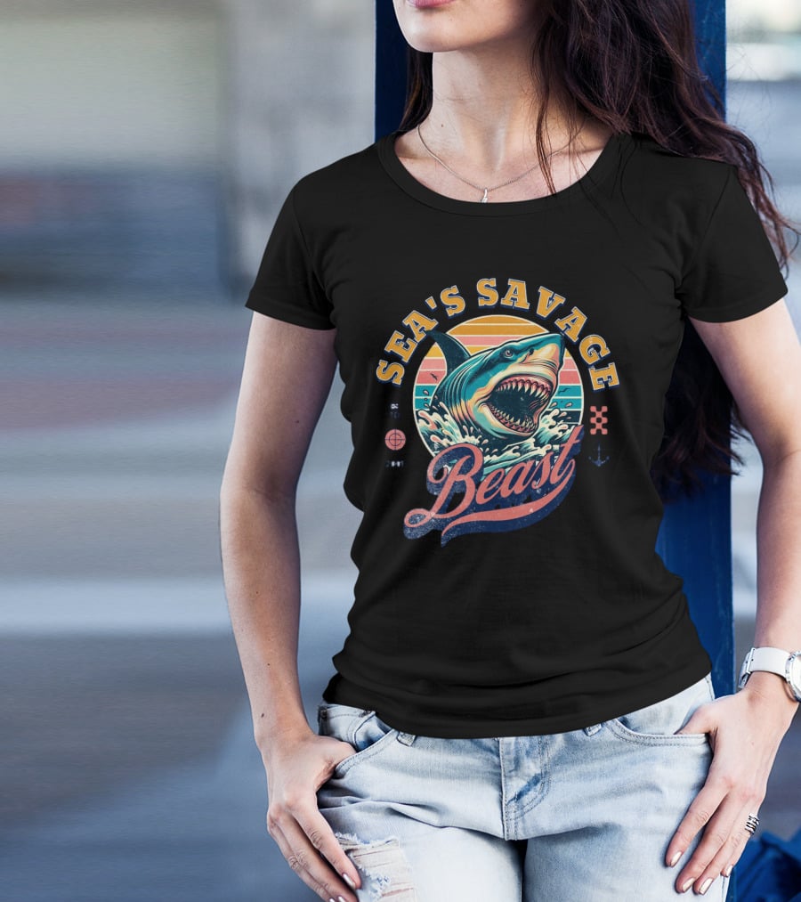 Sea's Savage Beast Angry Shark Y2K T-Shirt