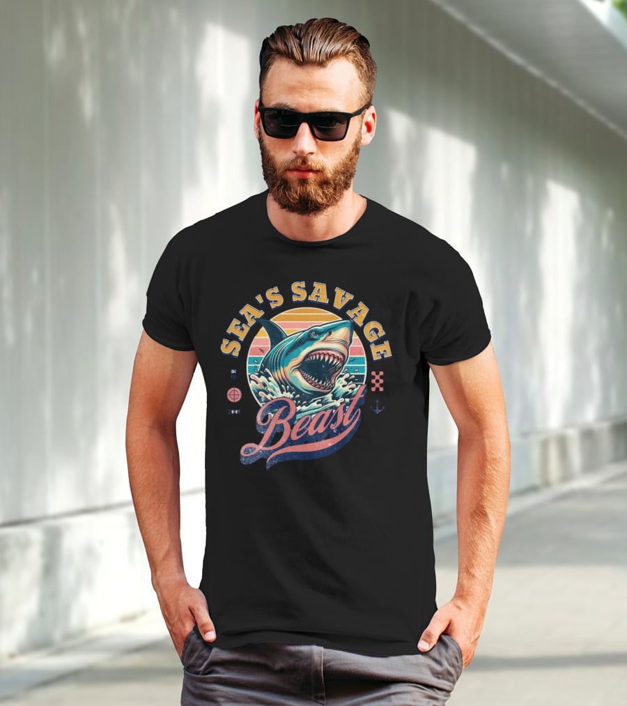 Sea's Savage Beast Angry Shark Y2K T-Shirt