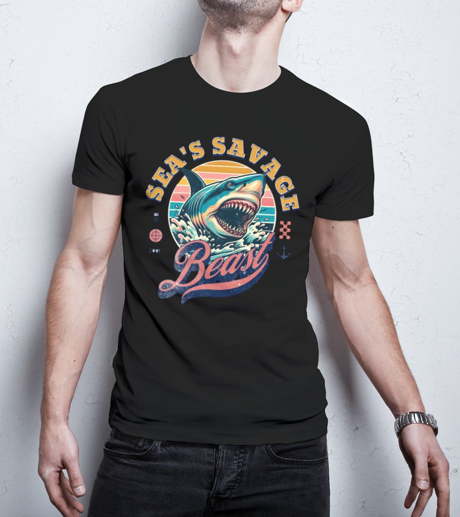Sea's Savage Beast Angry Shark Y2K T-Shirt