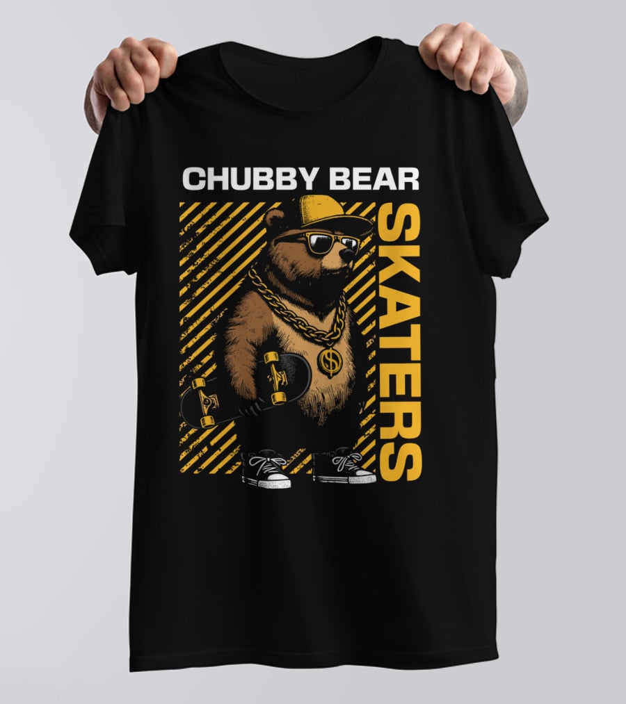 CHUBBY BEAR SKATERS Dollar Chain Sunglasses Cool Black And Yellow T-Shirt