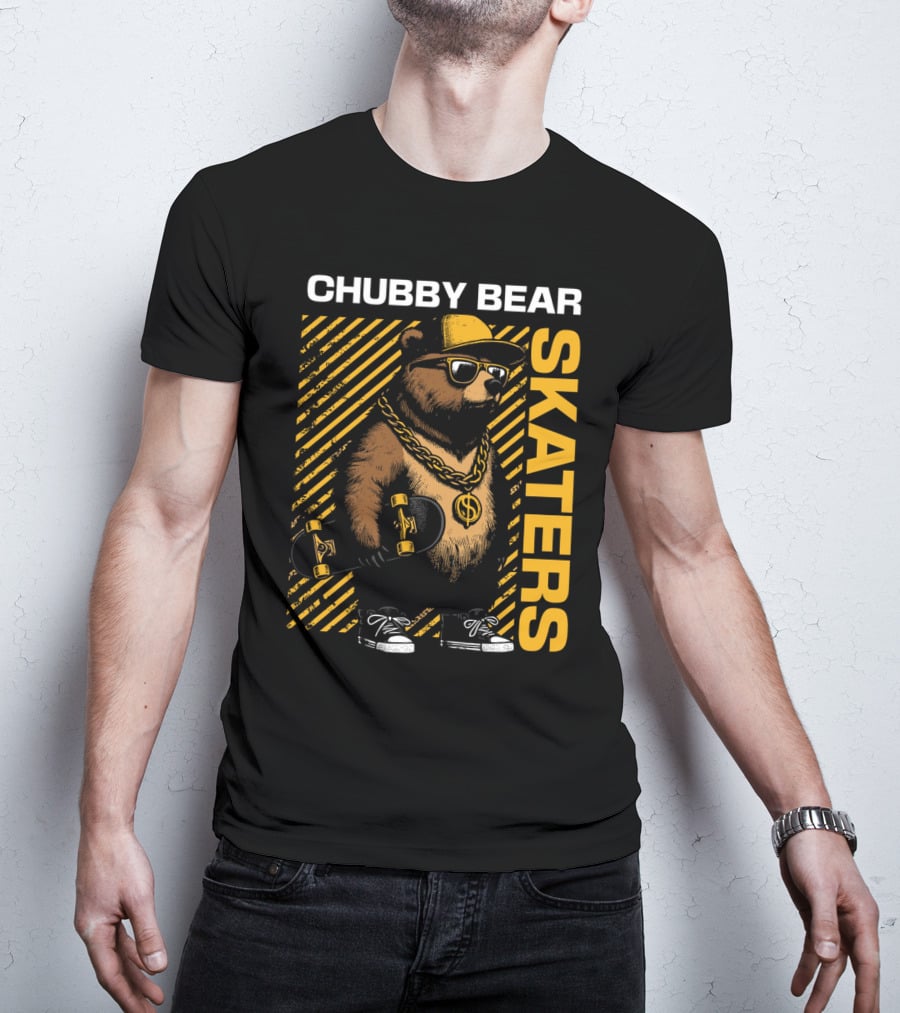 CHUBBY BEAR SKATERS Dollar Chain Sunglasses Cool Black And Yellow T-Shirt