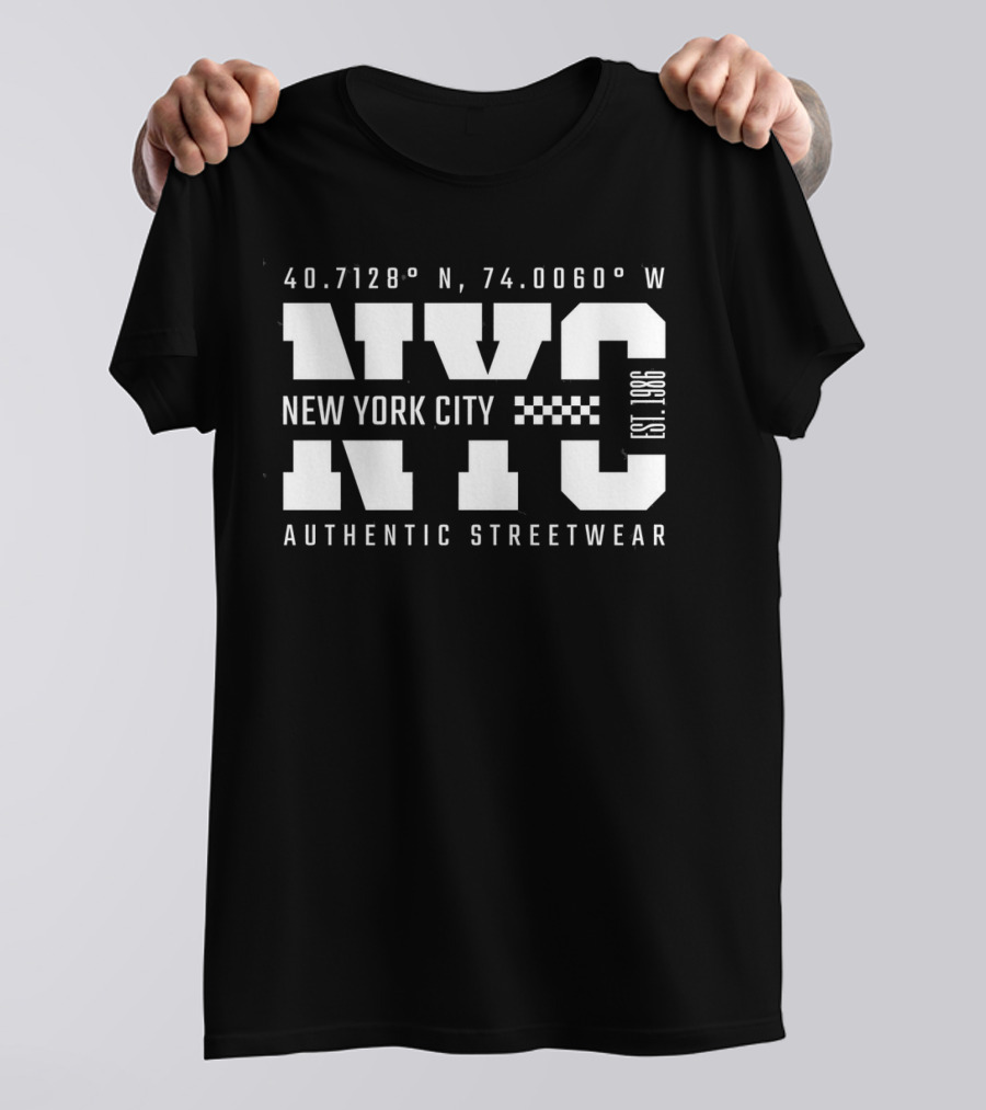 40.7128° N, 74.0060° W NYC New York City Established 1986 Authentic Streetwear T-Shirt