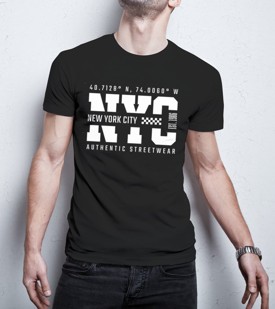 40.7128° N, 74.0060° W NYC New York City Established 1986 Authentic Streetwear T-Shirt