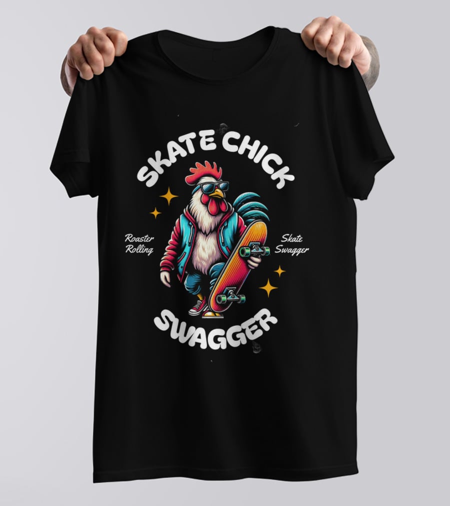 Skate Chick Swagger Rooster Rolling Skate Swagger T-Shirt