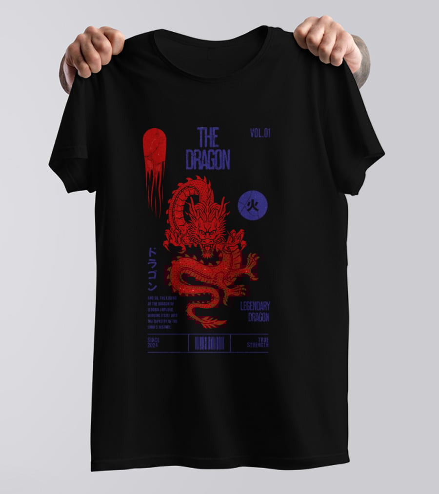 The Dragon Vol. 01 Legendary Fire Dragon Kanji Spirit Top Sticker T-Shirt