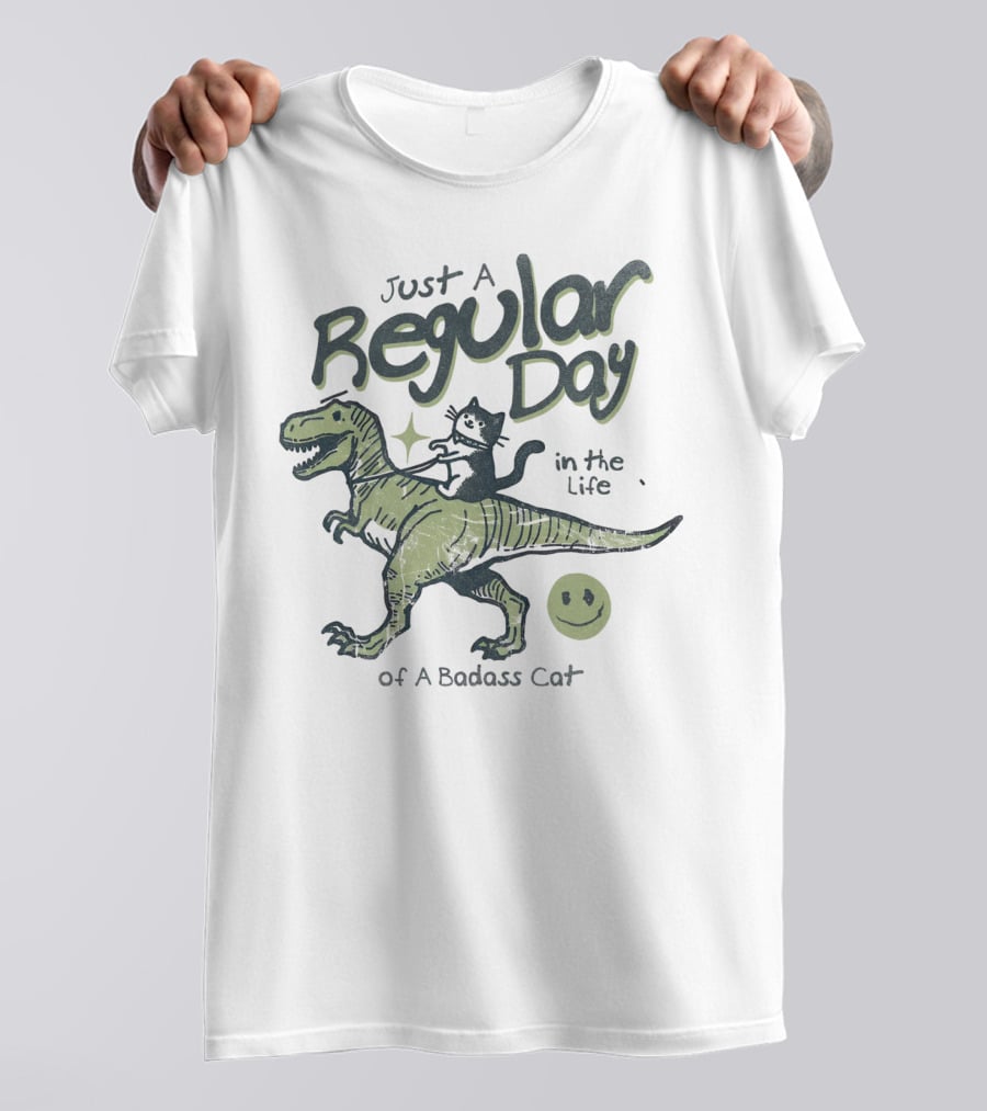 Just A Regular Day In The Life Of A Badass Cat Riding Dinosaur T-Shirt