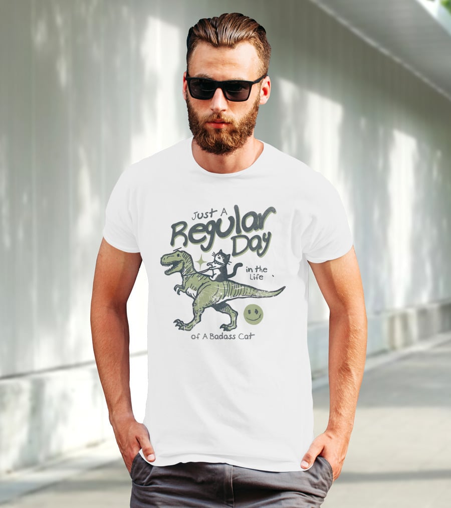 Just A Regular Day In The Life Of A Badass Cat Riding Dinosaur T-Shirt
