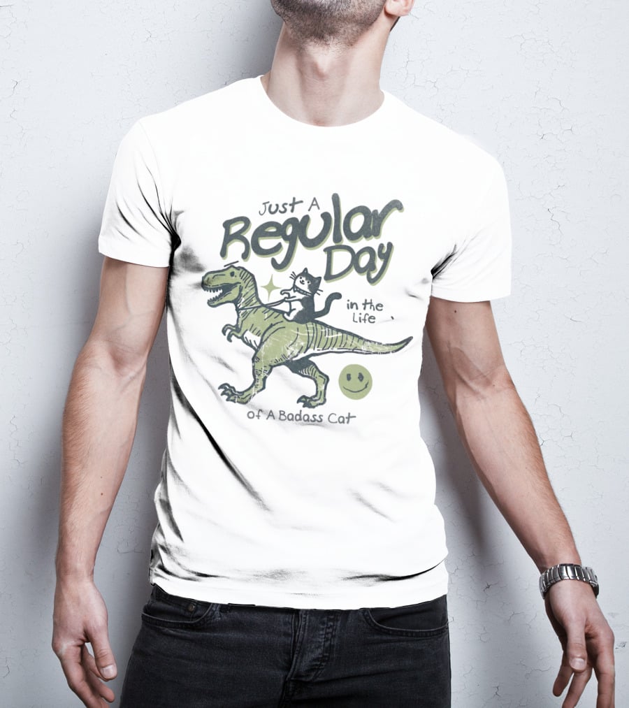 Just A Regular Day In The Life Of A Badass Cat Riding Dinosaur T-Shirt
