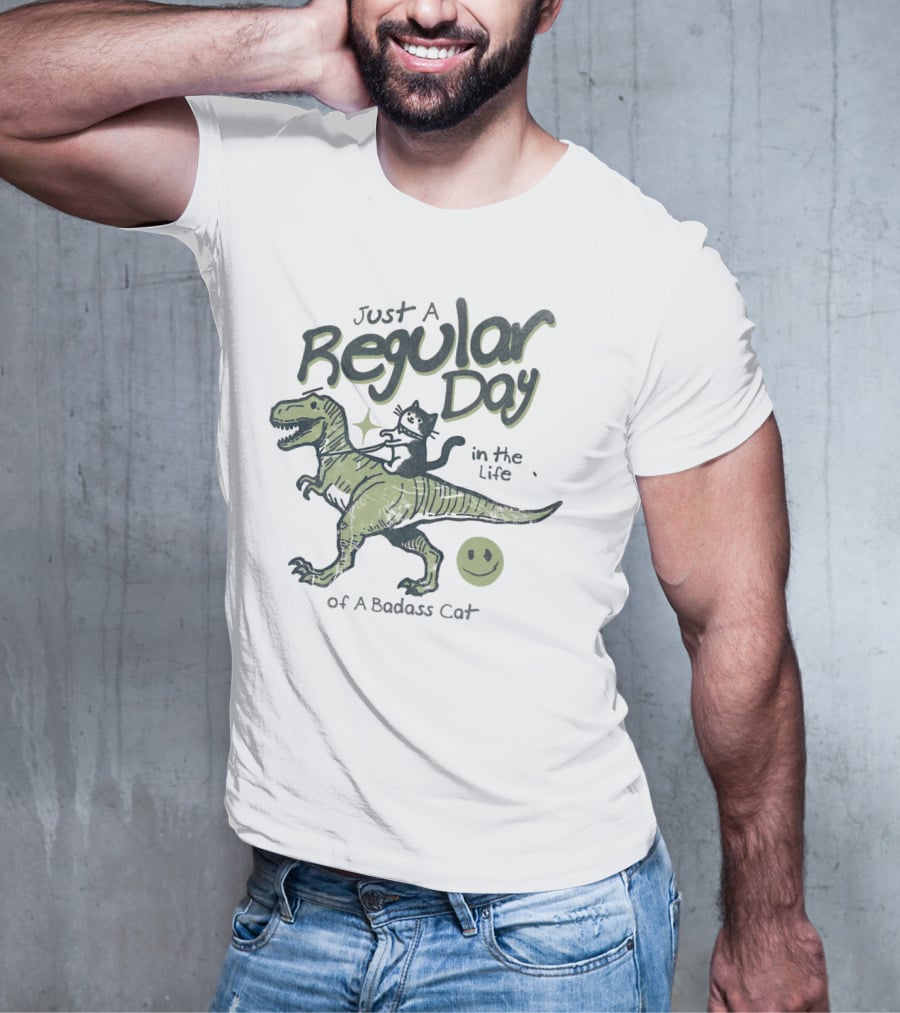 Just A Regular Day In The Life Of A Badass Cat Riding Dinosaur T-Shirt