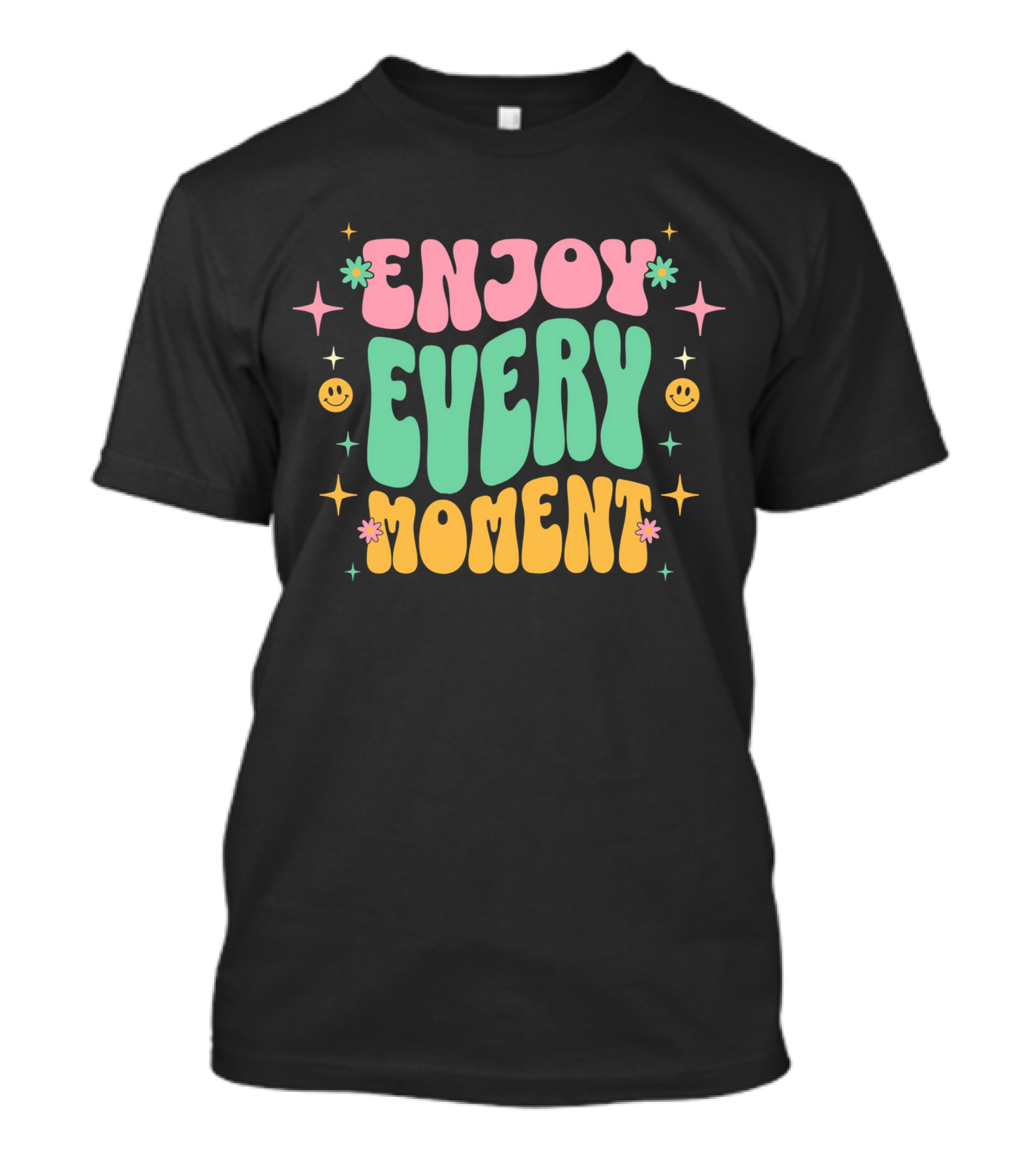 Enjoy Every Moment Retro Smiley Flowers And Stars T-Shirt