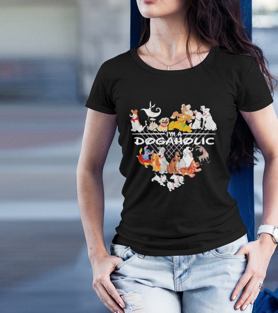 I'm A Dogaholic With Iconic Cartoon Dogs Heart T-Shirt