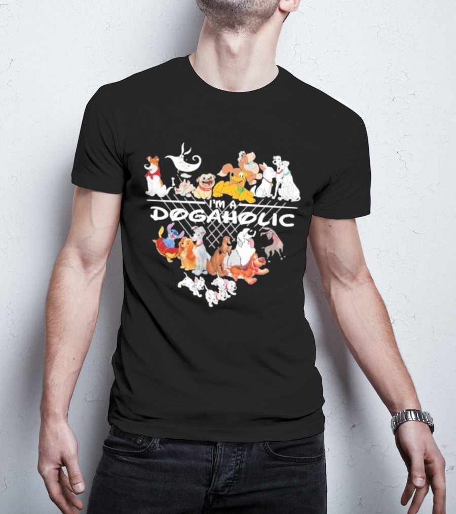 I'm A Dogaholic With Iconic Cartoon Dogs Heart T-Shirt