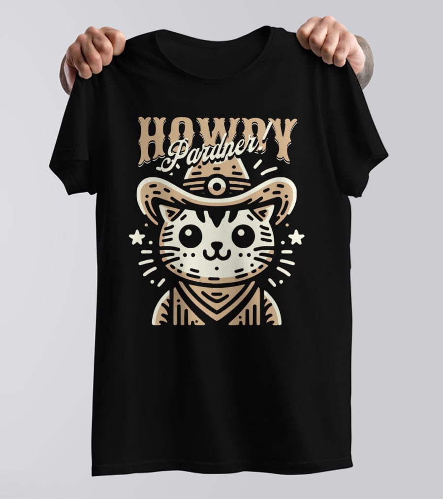 Howdy Pardner Cat In Cowboy Hat T-Shirt