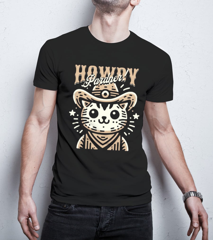 Howdy Pardner Cat In Cowboy Hat T-Shirt