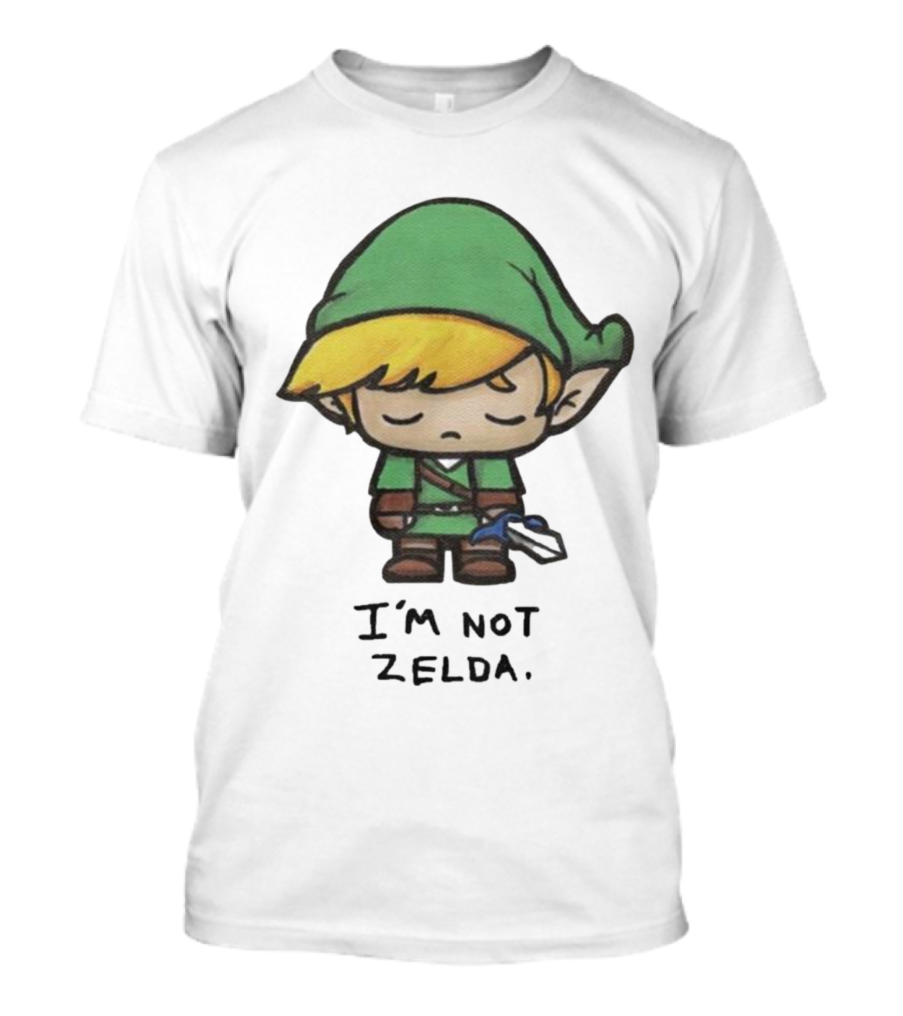 I'm Not Zelda Sad Cartoon Character In Green T-Shirt
