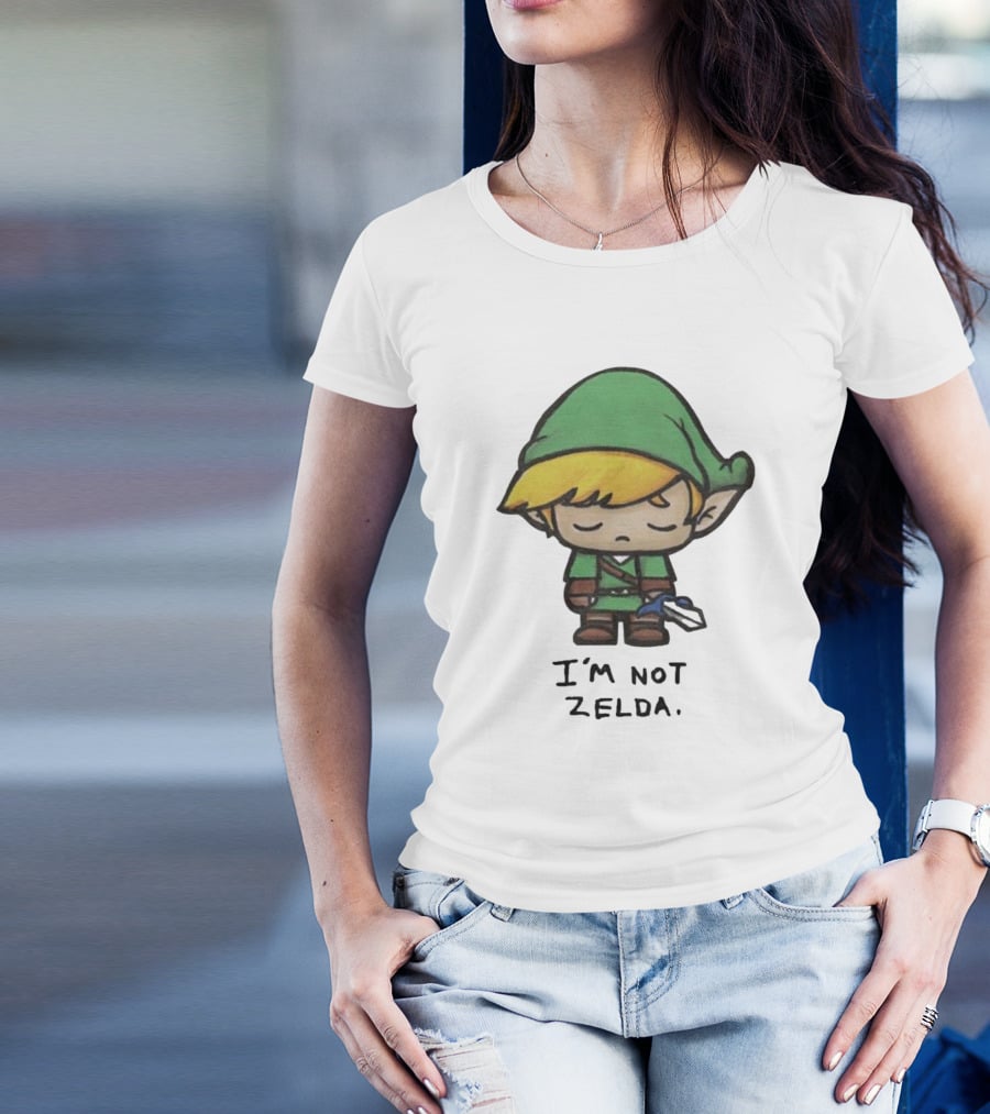I'm Not Zelda Sad Cartoon Character In Green T-Shirt